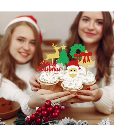 25 PCS Christmas Cake Toppers Christmas Cupcake Toppers Glitter Gold Green Red Cupcake Decorations for Christmas Holiday Snowman Cupcake Decorations Santa Claus Party Supplies Cupcake Decorations - Buy Online on GoSupps.com
