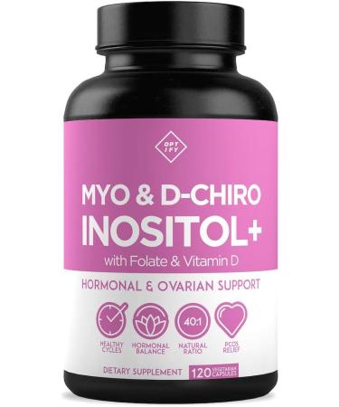 Premium Inositol Supplement - Myo-Inositol and D-Chiro Inositol Plus Folate and Vitamin D - Ideal 40:1 Ratio - Hormone Balance & Healthy Ovarian Support for Women - Vitamin B8 - 30 Day Supply 120 Count (Pack of 1)