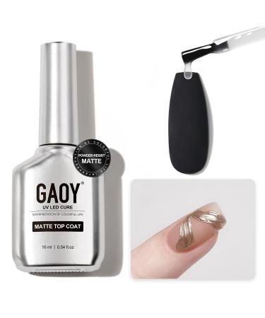 GAOY Matte Gel Top Coat for Gel Nail Polish 16ml Powder-Resist Matte Finish for Detail Chrome Powder Painting Long Lasting UV Gel Nail Art DIY