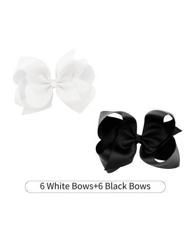DEEKA 6 Big Hand-made Grosgrain Ribbon Hair Bow Alligator Clips - White/Black (12 PCS) | Hair Accessories for Girls - Buy Online on GoSupps.com
