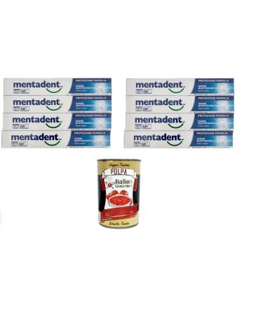 Mentadent protezione famiglia igiene quotidiana family protection daily hygiene 8x 75 ml + Italian Gourmet Polpa 400g can