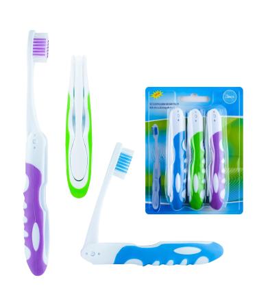 Travel Toothbrush, On The Go Folding Feature, Medium Bristle Brushes (3 Pack) 3 Count (Pack of 1) Medium