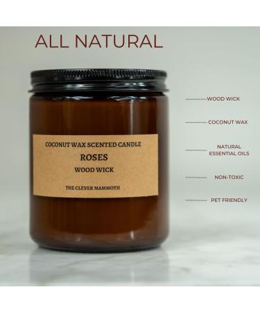 Coconut Wax Scented Candle with Wood Wick - Paraffin Free Long Lasting & Smoke Free - Essential Oils - 8 Oz. Roses - Buy Online on GoSupps.com