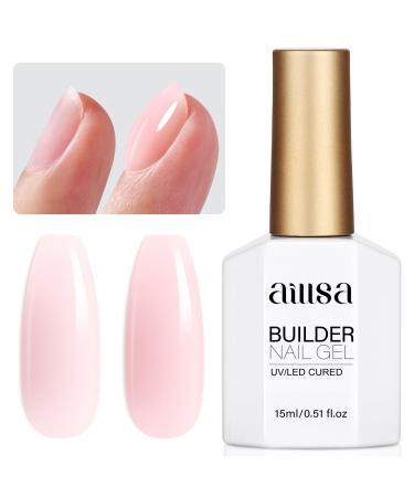 AILLSA Milky Pink Builder Gel for Nails 7 In 1 Hard Gel Polish for Nail Thickening Nude Strengthener Gel Polish Light Color Extension U V Gel for for French Manicure Base Coat Needed 0.51 Oz GB90 BG-Pink Bunny