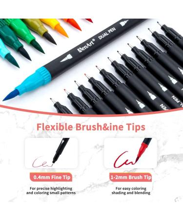 Dual Brush Markers Pens 24 Colors, No Bleed Caligraphy Markers for Adult Coloring Book, Bullet Journals Supplies, Lettering, Drawing Art Watercolor
