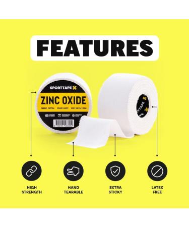 SPORTTAPE Zinc Oxide Tape - 3 Rolls, 3.8cm x 10m, White Athletic Tape for Blister Prevention & Sports Strapping - Rugby, Football, Boxing - Buy Online on GoSupps.com
