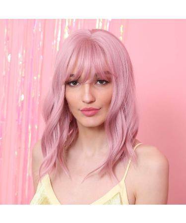 HAIRCUBE 14 Short Curly Bob Wig for Women - High-Quality Synthetic Wig with Bangs in Pink | Lightweight & Stylish - Buy Online on GoSupps.com