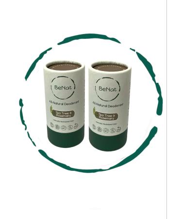 BeNat. 2-Pack. All Natural Deodorant Plastic Free For Women & Men Tea Tree & Rosemary Aluminum Free Gluten Free & Cruelty Free 24 Hour Long Lasting Protection Zero Waste Eco Friendly Products. 3 oz. 2-Pack. Tea Tree & Rosemary