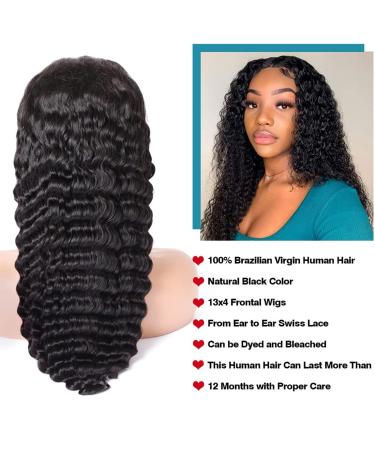 ALEPAZ Deep Wave Human Hair Lace Front Wig 22 Inch - Pre Plucked 150% Density Curly HD Transparent Lace Frontal Wigs with Baby Hair for Natural Hairline - Buy Online on GoSupps.com