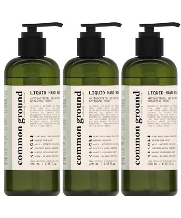 Common Ground All Natural Hand Wash Soap - Paraben & Cruelty Free - Daily - Organic Vegan Plant-Based - Botanical Scent & Avocado Oil - For All Men Women Eczema Sensitive Skin 8.4 Fl Oz (3 Pack)