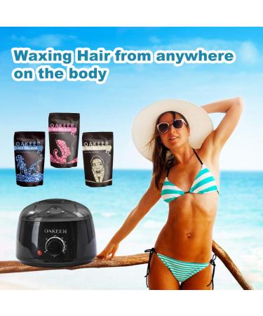 Oakeer Waxing Kit with Wax Warmer - Hair Removal Set for Body, Face & Bikini Area - Includes 4 Bags of Wax Beans, 34 Applicators - For Women and Men - Buy Online on GoSupps.com