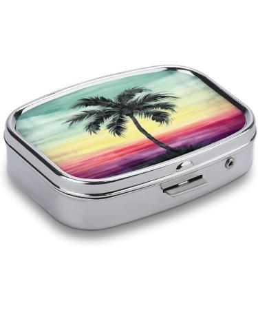 Decorative Tropical Palm Tree Print Pill Box - 2 Compartment Portable Pill Organizer for Medicine - Ideal for Pocket or Purse - Buy Online on GoSupps.com