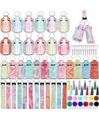 YALINKA 96Pcs Travel Bottle Chapstick Lanyard Keychain Holders with Tassel Pom Pom, Reusable Lip Balm Pouch Protective Cases Style 3