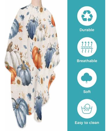 Fall Blue Orange Pumpkin Barber Cape - Adjustable Hair Cutting Cape for Women Men & Kids | Autumn Thanksgiving Retro Design 55x63 Inch - Buy Online on GoSupps.com