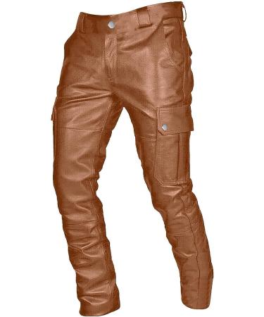 Men's Leather Punk Retro Goth Slim Lounge Pants - 5X-Large, Autumn Winter, Yellow - Buy Online on GoSupps.com