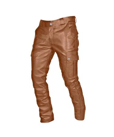 Leather Pants,Men's Autumn Winter Punk Retro Goth Slim Solid Color Lounge Pants Trousers with Pockets 5X-Large 01yellow