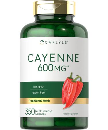 Cayenne Pepper Capsules 600mg | 350 Pills | Non-GMO, Gluten Free Supplement | by Carlyle - Buy Online on GoSupps.com