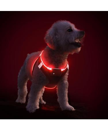 PCEOTLLAR Dog harness brightly Usb Calcable Reflecting light harness Led light light harness for puppy small medium-sized dog flashing and lightweight black red-S S black red