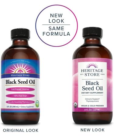 Heritage Store Organic Black Seed Oil 8 Fl Oz | Cold Pressed, Vegan, Hair & Skin Support, 60 Day Guarantee - Buy Online on GoSupps.com