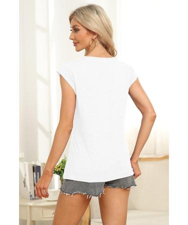 Women's Cap Sleeve Lace Floral Print V-Neck Summer Top - White | Loose Fit Tank Blouse - Buy Online on GoSupps.com