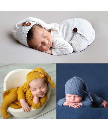 Newborn Baby Photo Shoot Props Crochet Outfit Set - Gray Long Tail Hat and Pants | Photography Accessories for Boys and Girls - Buy Online on GoSupps.com