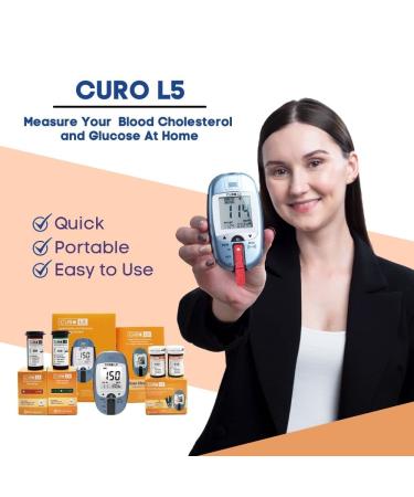 CURO L5 Digital Cholesterol Test Kit - 10 Total Cholesterol & Triglycerides Strips + 50 Glucose Strips - Buy Online on GoSupps.com