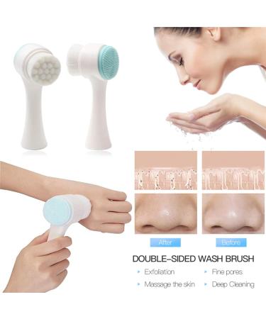 2-in-1 Manual Facial Cleansing Brush - Soft Bristles, Double-Sided Silicone Wash, Exfoliating Brush for Deep Cleansing, Blackhead Removal & Massaging - Blue - Buy Online on GoSupps.com