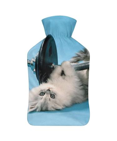 Cat Weightlifting Hot Water Bottle With Cover Plush Bed Bottle Hand Warmer For Adults And Children 26.5X15.3cm