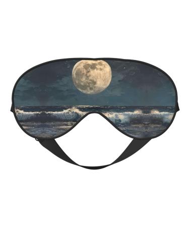 Moon and Sea Print Double-Sided Eye Mask Soft and Light Blocking for Enhancing Sleep Quality