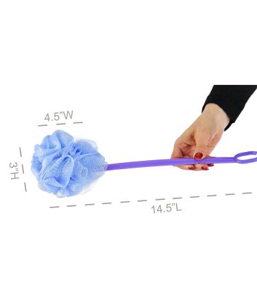 HOME-X Pouf Back Scrubber Shower Loofah Set of 2 - Long Handle, Purple and Blue - 14 L x 4 W - Buy Online on GoSupps.com