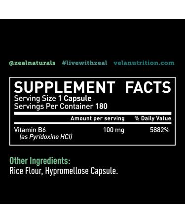 Vitamin B6 100mg Capsules | Pyridoxine HCL for Energy & Heart Health | 180 Capsules - Buy Online on GoSupps.com