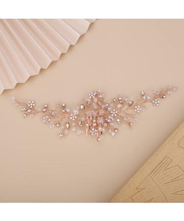 Teyglen Dainty Silver Gold Red Blue Rhinestone Flower Crystal Hair Comb - Bridal Wedding Hair Accessory (Rose Gold) - Buy Online on GoSupps.com