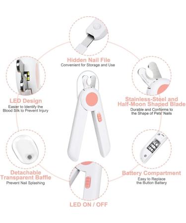 Adiwo 2-in-1 LED Nail Clippers for Dogs & Cats Pet Claw Scissors with Nail File & Spray-Resistant Protection Pink - Buy Online on GoSupps.com