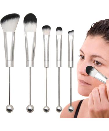 Beadable Makeup Brushes Synthetic Kabki Foundation Blending Brush Face Powder Blush Concealers Eye Shadow Brushes Face Mcsk Shadow Cosmetic Brushes For Girls Silver handle - green pcak hair on white background - Buy Online on GoSupps.com