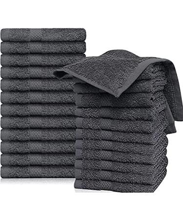 QUBA LINEN Grey Washcloths Pack of 24 - 12"x12" 100% Ring Spun Cotton Premium Soft Absorbent Quick Dry Luxurious wash Cloths Set Hotel Quality (Grey, 24Pack 12x12)