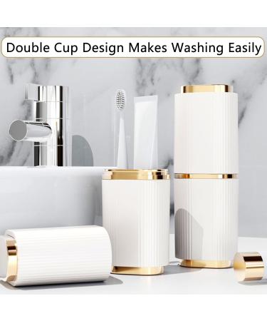 Portable Toothbrush Mugs - 2-Pack Travel Cups & Holder for Camping Business Trips & Home - White & Pink - Buy Online on GoSupps.com