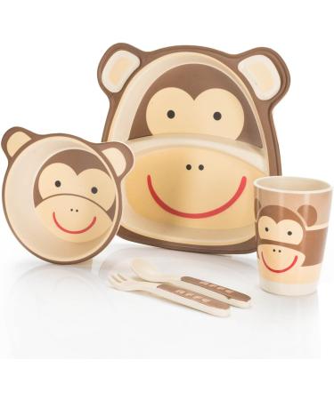 All Kids United 5-Part Plastic Children s Dish Set - Monkey Motif Cup Bowl Plate Spoon & Fork for Kids - International Shipping Available - Buy Online on GoSupps.com