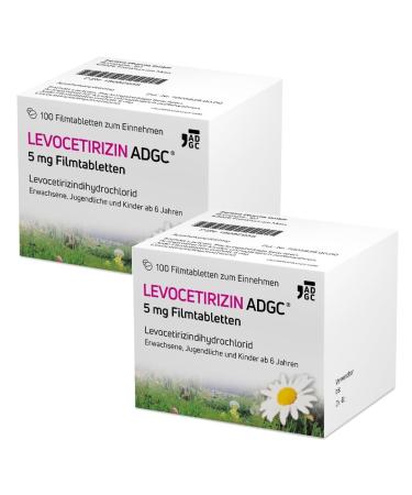 Levocetirizin -adgc 5mg - 2x 100 pieces - allergy tablet with comparable results such as Cetirizin with half dosage - for therapy for allergens such as hay fever and hives 2x 100 pieces (double pack)