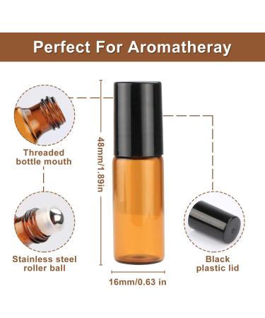 Amber Glass Roll Bottles 5ml - 35 Pack with Stainless Steel Roller Balls & Black Lids - Ideal for Essential Oils Aromatherapy Perfumes & Lip Balm - Buy Online on GoSupps.com