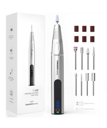 TOUCHBeauty Electric Nail Files 8 in 1 Electric Nail Drill 5 Adjustable Speeds 30000 RPM 8 Drill Bits Professional Electric Manicure & Pedicure Kit for Acrylic Nails Gel DIY Salon Manicure Set Silver