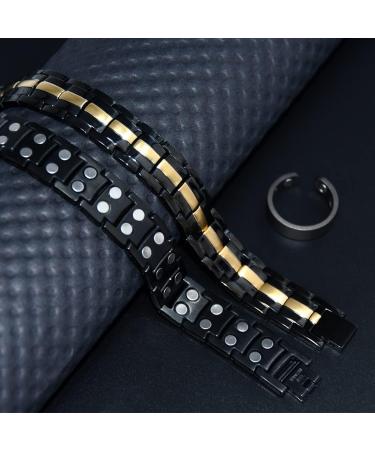 Vicmag Men Magnetic Bracelet - Double Row 3500 Gauss Titanium Steel Wristband in Black Gold Line with Adjustment Tool & Gift Box - Buy Online on GoSupps.com