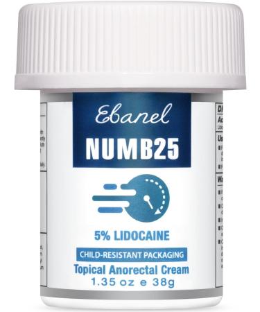 Ebanel 5% Lidocaine Topical Numbing Cream Maximum Strength, 1.35 Oz, Numb25 Pain Relief Cream Anesthetic Cream Infused with Aloe Vera, Vitamin E, Lecithin, Allantoin, Secured with Child Resistant Cap 1.35 Ounce (Pack of 1) - Buy Online on GoSupps.com