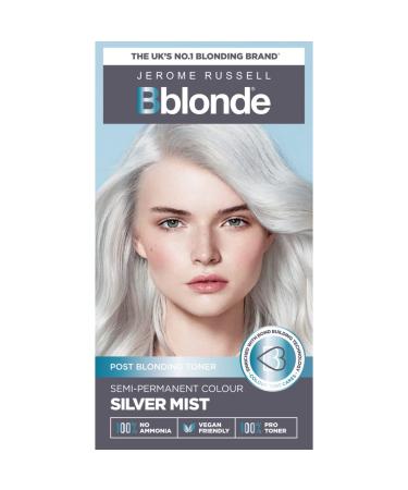 Jerome Russell Bblonde Silver Mist Post Blonding Toner - Semi Permanent Hair Dye Kit for Pre Lightened & Blonde Hair with Brazil Nut Oil No Ammonia & Vegan