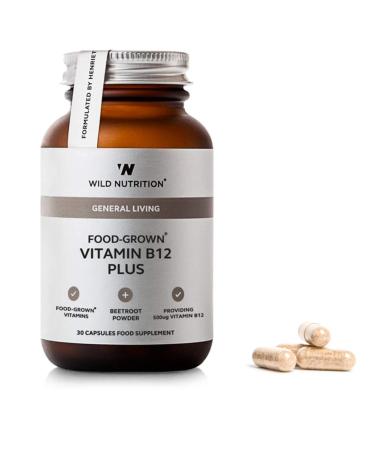 WILD NUTRITION Food-Grown Vitamin B12 Plus | Naturally Sourced B12 Supplement for Psychological Function and Immune System Great Nutritional Support for Vegan and Vegetarian Diets 30 Capsules