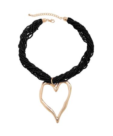 Oralgo's necklace with a large metal heart trailer fashionable collar necklace collarbone chain multi-layered pearl chok statement jewelry gold Reorenarlen + alloy