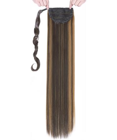 Ponytail Extension Wrap Around Long Straight Curly Clip In Hair Extensions 32 Inch Brown Black Blonde Hairpiece Women - Dark Brown & Sandy Blonde - Buy Online on GoSupps.com
