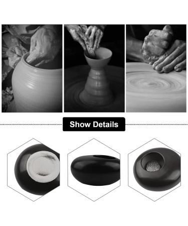WANDIC Round Flower Frog & Ceramic Flower Pot Set - Shiny Black Pebble - Ikebana Floral Arrangement Supplies for Home and Office Decoration - Buy Online on GoSupps.com