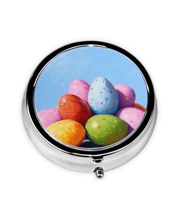 Colourful Cartoon Eggs Portable Metal Pill Box Round Mini 3-Compartment Plastic Insert hinged Fastening Design Suitable for Small Pills Must-Have for Travel Black