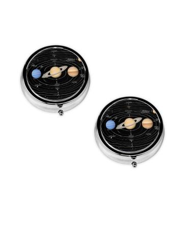 (Exploring The Solar System) Round Pill Box 3 Compartment Pill Box Mini Decorative Pocket Purse Portable Travel Medicine Tablet Vitamin Holder Organizer Pill Case