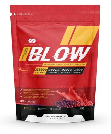 Limitless Pharma Blow Pre Workout Powder | Increased Energy Nitric Oxide Booster Enhanced Endurance Focus | L-Citrulline Beta-Alanine L-Arginine Caffeine | 50 Servings (Nerdz Punch) Nerdz Punch 50 Servings (Pack of 1)
